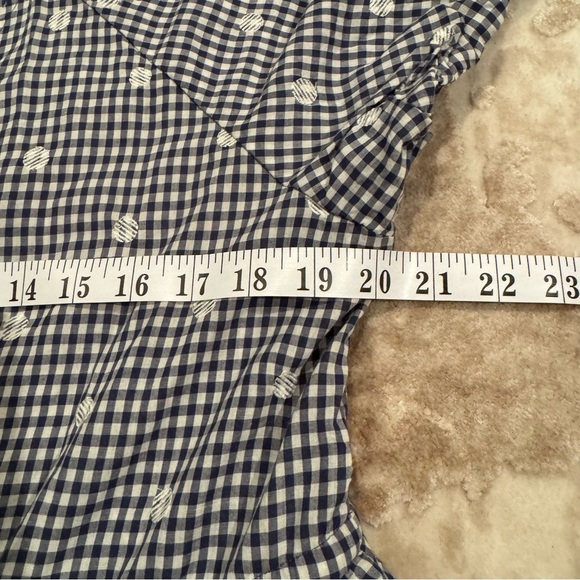 Madewell Faux Wrap Embroidered Gingham Check in preppy Navy Midi Dress Tie Waist - Picture 10 of 16